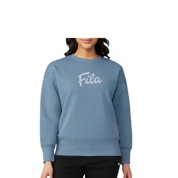 Women's Fila Medium 8 - 10 Blue Fleece Sweatshirt Logo Crew Pullover Long Sleeve - Picture 5 of 10